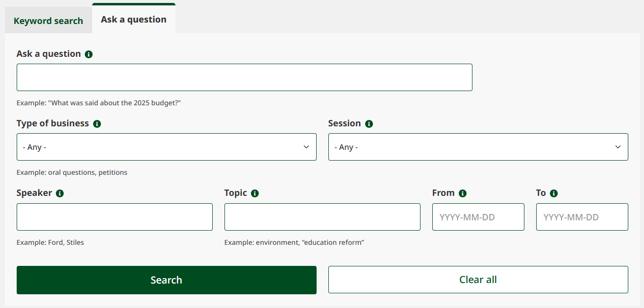 Screenshot of the ask a question search feature.