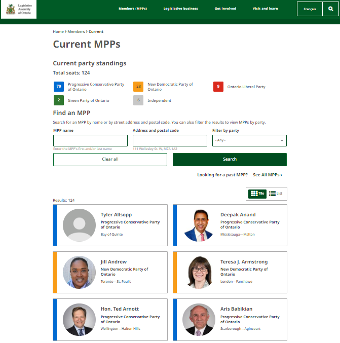 Screenshot of updated Current MPPs page. 