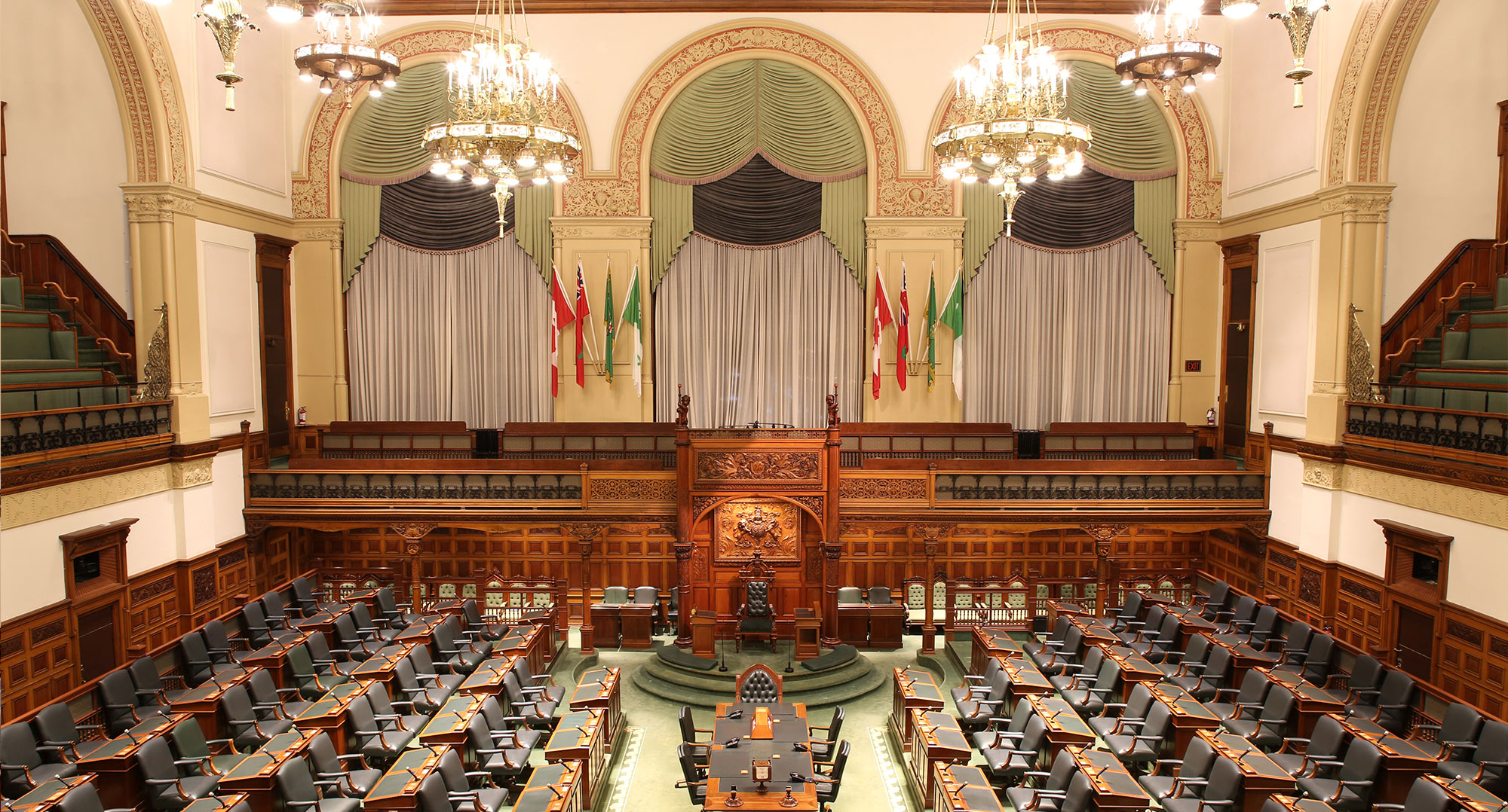 a panoramic view of the empty Legislative Chamber