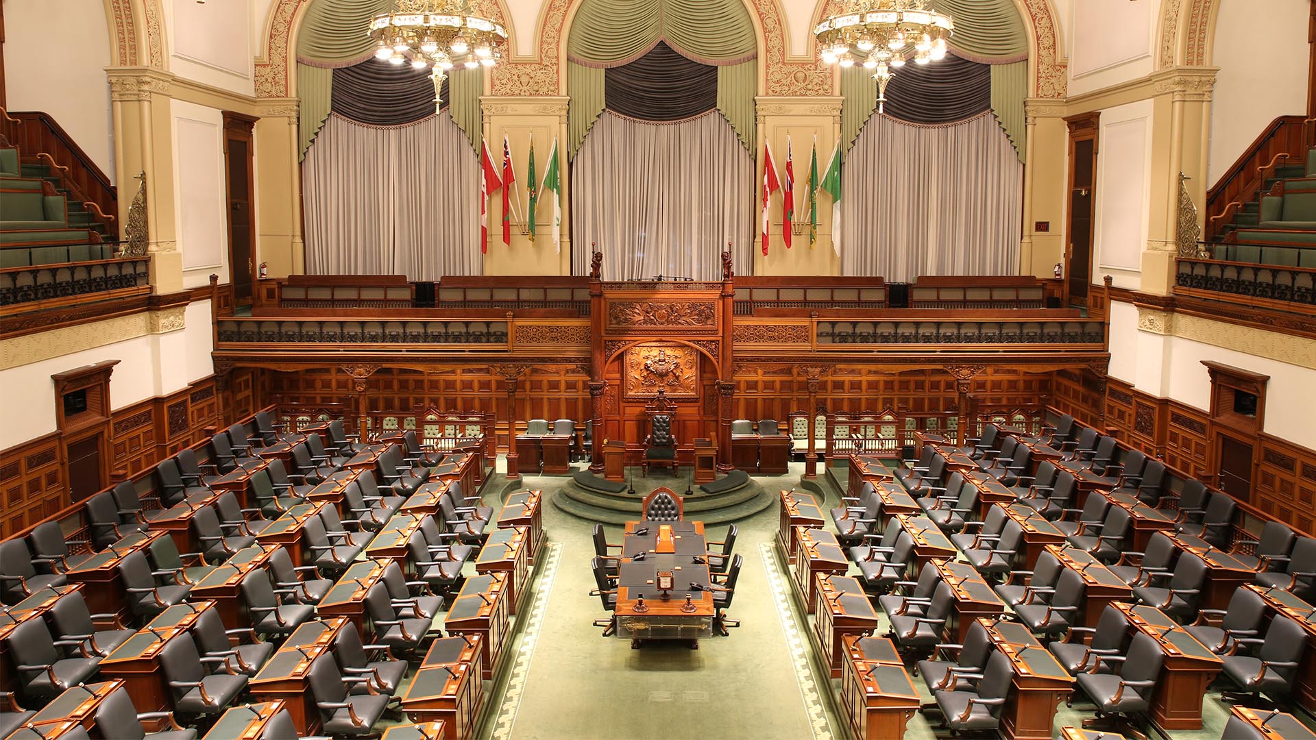 a panoramic view of the empty Legislative Chamber