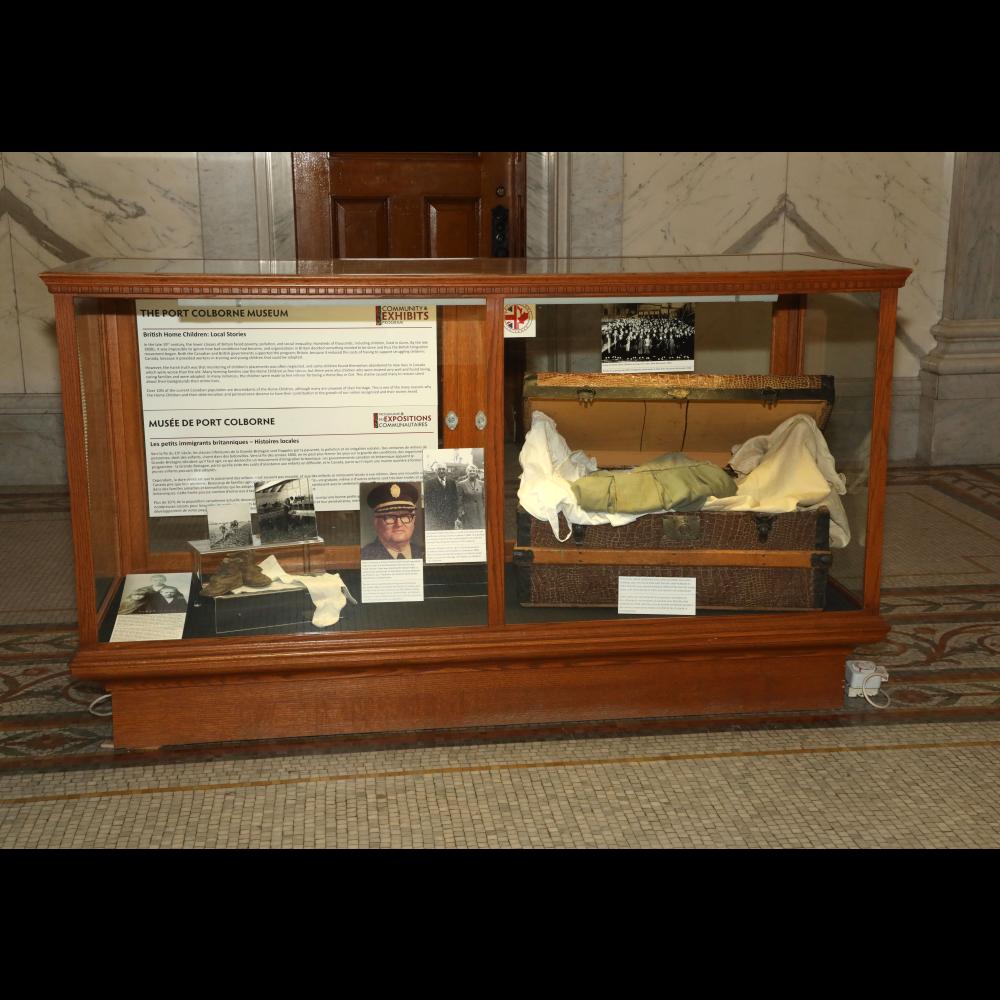 Exhibit case with display items.